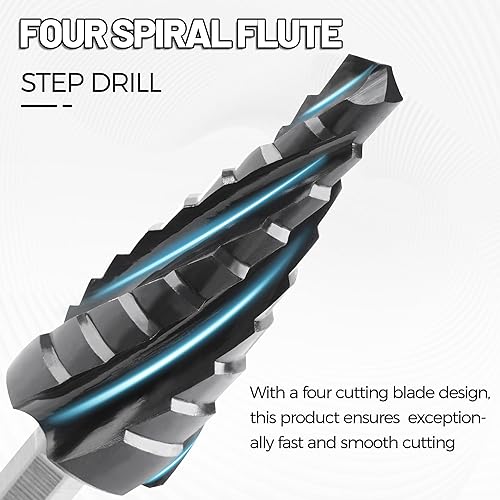 Vista 17 de Juego de 3 brocas escalonadas, brocas escalonadas de titanio HSS para metal, 28 tamaños con bolsa portátil