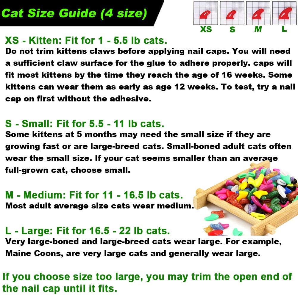 VICTHY 100pcs Cat Nail Caps with Clipper Set, Pet Cat Nail Clipper Cat Soft Claws Nail Covers for Cat Claws with Adhesive and Applicators SIZE SMALL ( 5 COLORS)