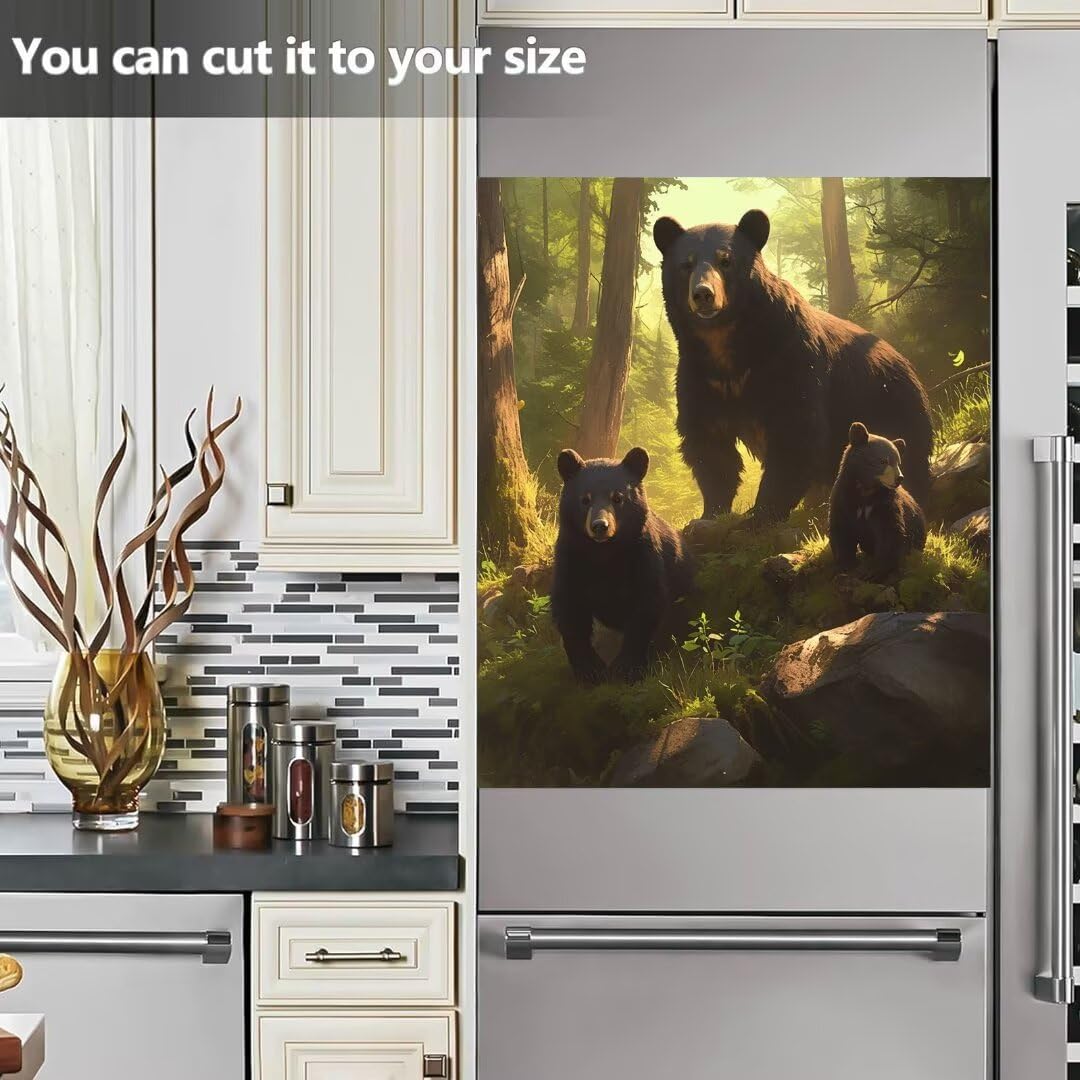 Mama Bear and Cub Bear Kitchen Dishwasher Magnet Decorative Cover 23" x26", Black Bears Magnetic Refrigerator Door Cover Sheet, Magnetic Dishwasher Cover Panel, (2 Cubs) Magnetic