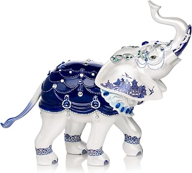 The Hamilton Collection Sparkling Blue Willow Hand-Painted Elephant Figurine Adorned with Svenka Crystals
