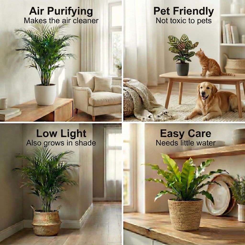 Set Plantes Dépolluantes 6 Pièces avec Pots Décoratifs Anthracite Ø12 cm Hauteur 30-40 cm