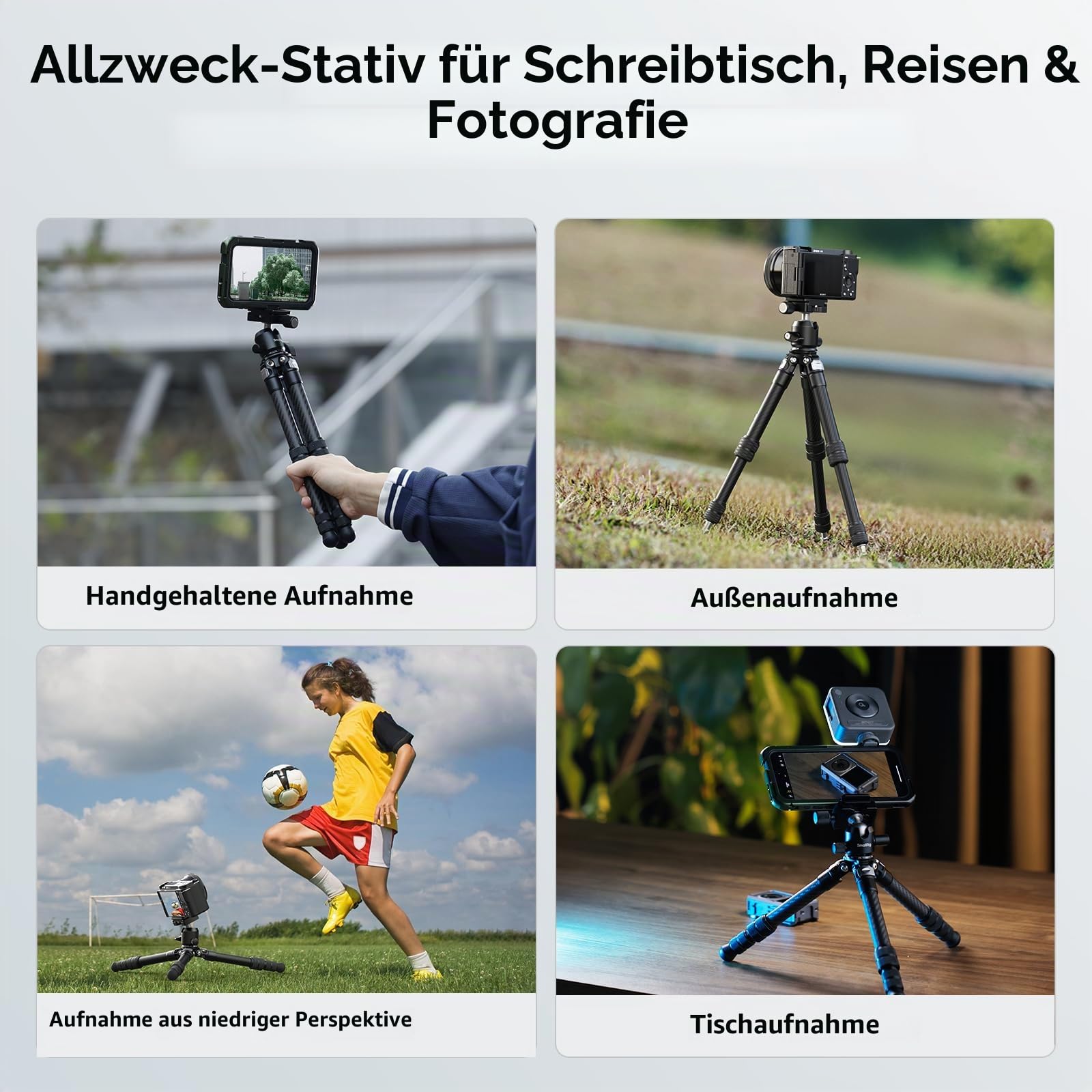 SMALLRIG Mini-Tischstativ aus Kohlefaser, Trípode 395mm/15,5Zoll kompaktes Tischstativ-Set im Taschenformat mit 360°-Kugelkopf, integrierter QR-Platte für Arca, Arbeitshöhe Reicht von 120-395mm - 5026
