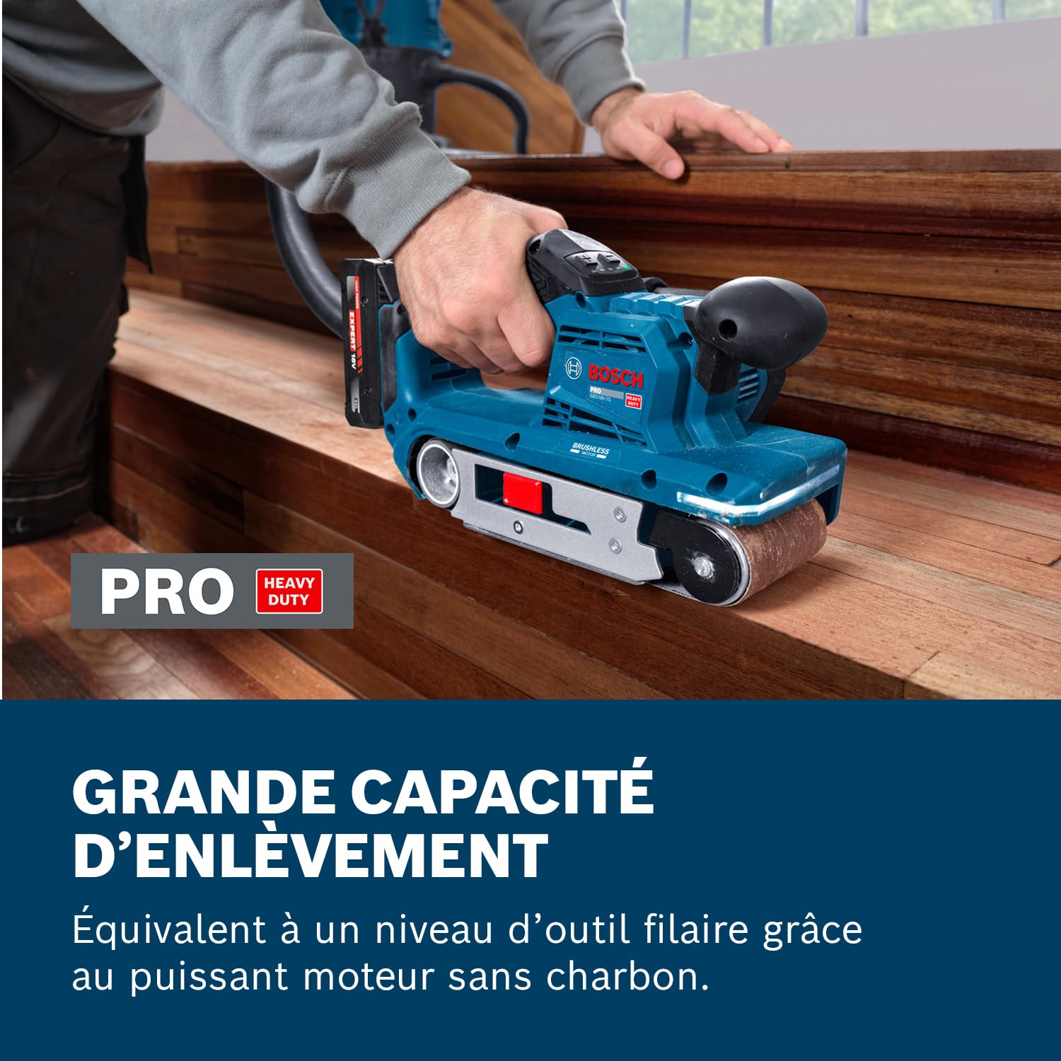 Bosch PRO 18V System Ponceuse à bande sans-fil GBS18V-75 (avec bande abrasive à grain 80, sac à poussières)