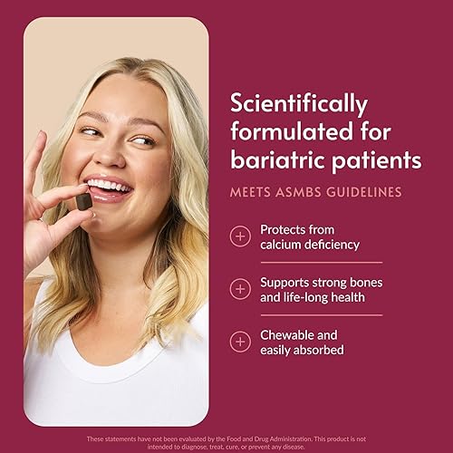 Miniatura 2 de Bariatric Advantage Picaduras masticables de citrato de calcio 500 mg - Altamente absorbible y digerible - Vitamina D3 - Suplemento de calcio