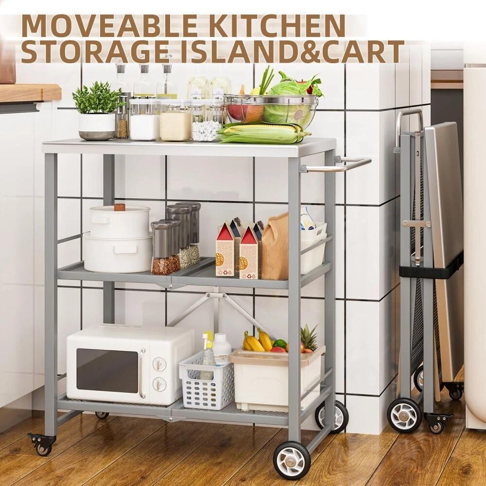 Portable 3-Tier Outdoor Grill Table, Grill Cart for Outside, 3-Tier BBQ Food Prep Rolling Table Cart for Patio Backyard Kitchen Tools Room Portable