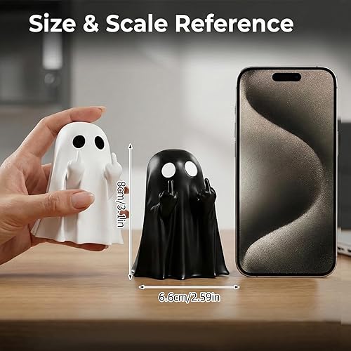 Miniatura 4 de 2 piezas de decoración de fantasma de Halloween, linda figura de fantasma de dedo, divertida decoración de estatua espeluznante de resina, estante