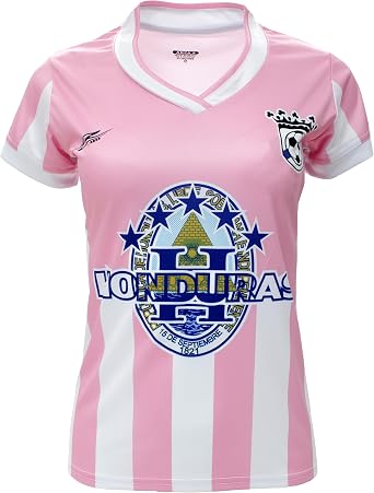 ARZA Womens HondurasInspired Soccer Fan Jersey Pink and White VNeck Short Sleeve Sublimated Shirt