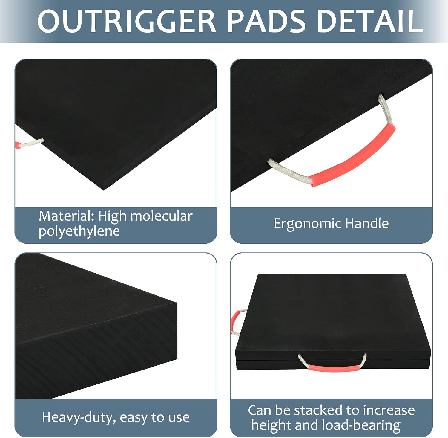 2 Pack RV Outrigger Pads, 18" x 18" x 1" Non-Slip Rv Jack Pads Stabilizing Blocks with Handle, Rv Leveling Pads for Crane, Trailer, Wrecker, Tow Truck, Service Truck Trailer