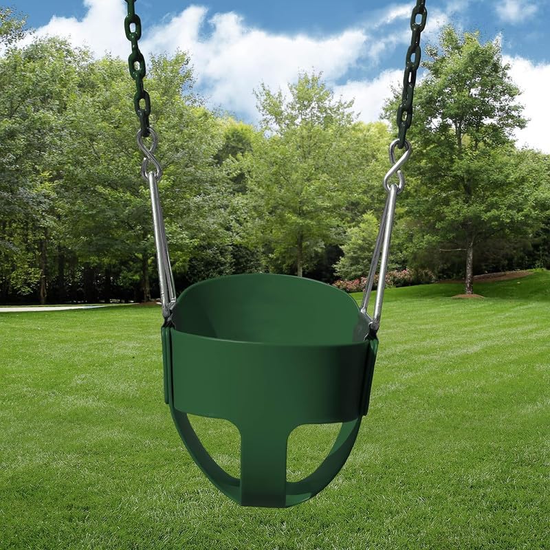 Image of Heavy-Duty High Back Full Bucket Toddler Swing Seat for Kids-Seat Only, Easy Install Fully Assembled, Green (Chain Not Included)