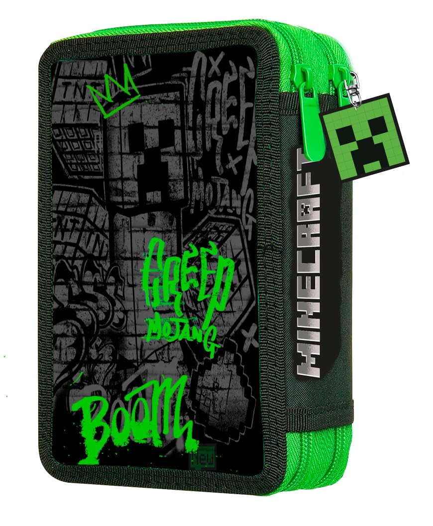 Kids Licensing - Astuccio scolastico con 2 cerniere Minecraft per bambini