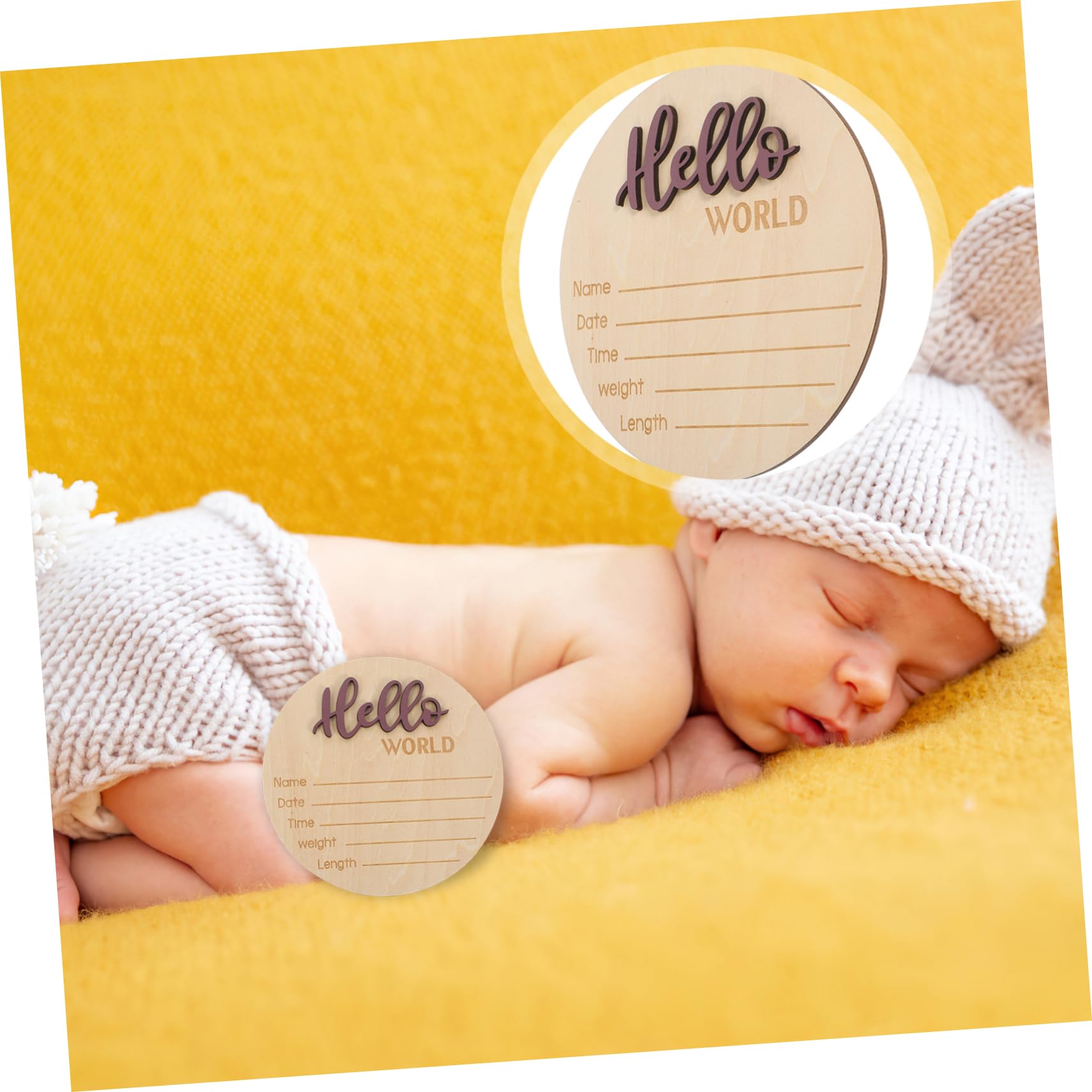 HEMOTON Wooden Baby Birth Announcement Sign Round Baby Name Sign for Newborn Photography Props