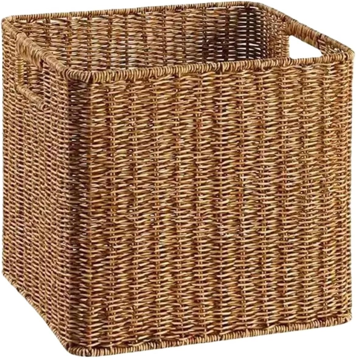Imitation Rattan Square Storage Basket, Wicker Woven Organizer For Shelves, Laundry Basket, Waterproof & Durable(27x17x14cm DK)
