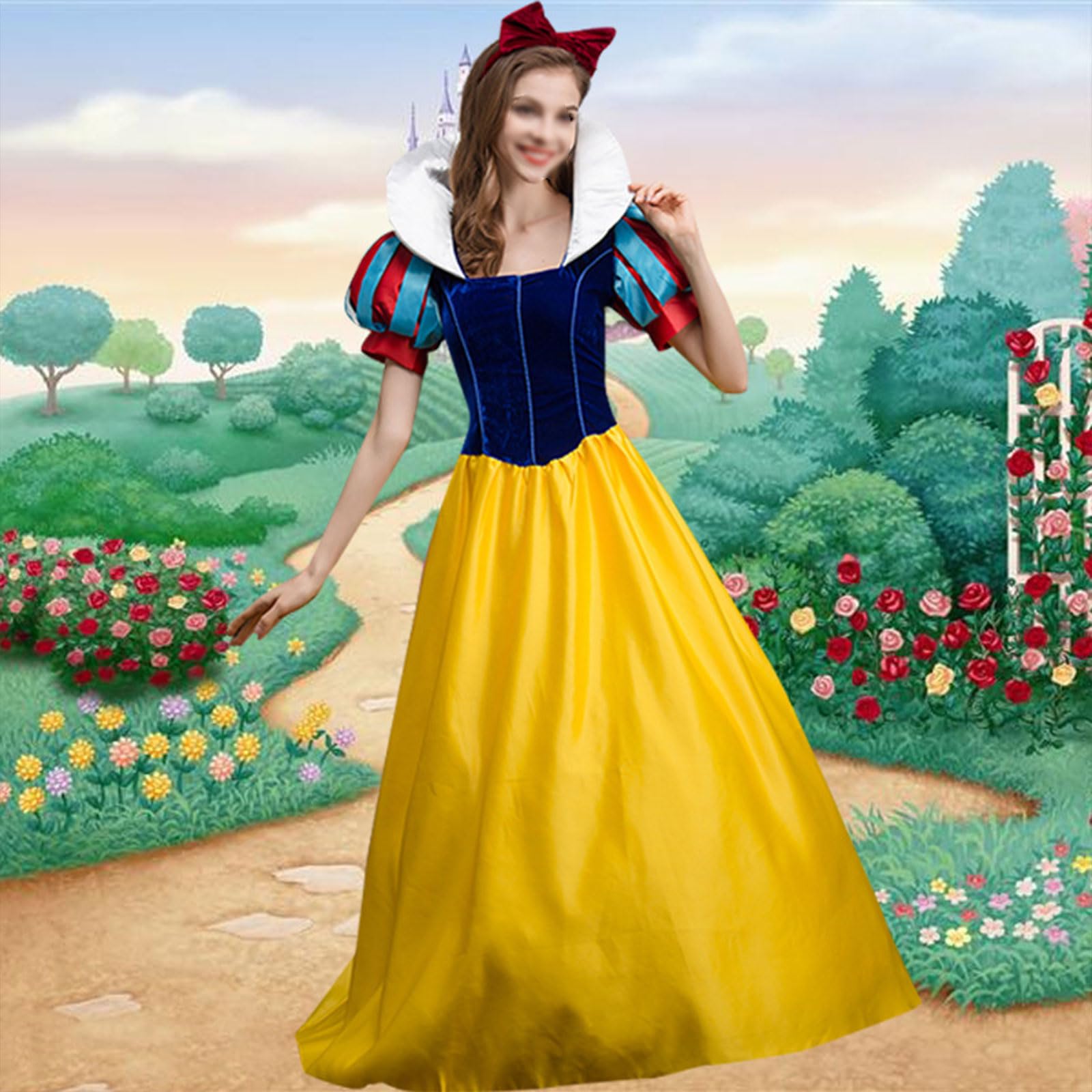 FGRID Damska sukienka księżniczki Cosplay, seksowna bajkowa królewna śnieżka przebranie, plus rozmiar balu kostium na Halloween element ubioru