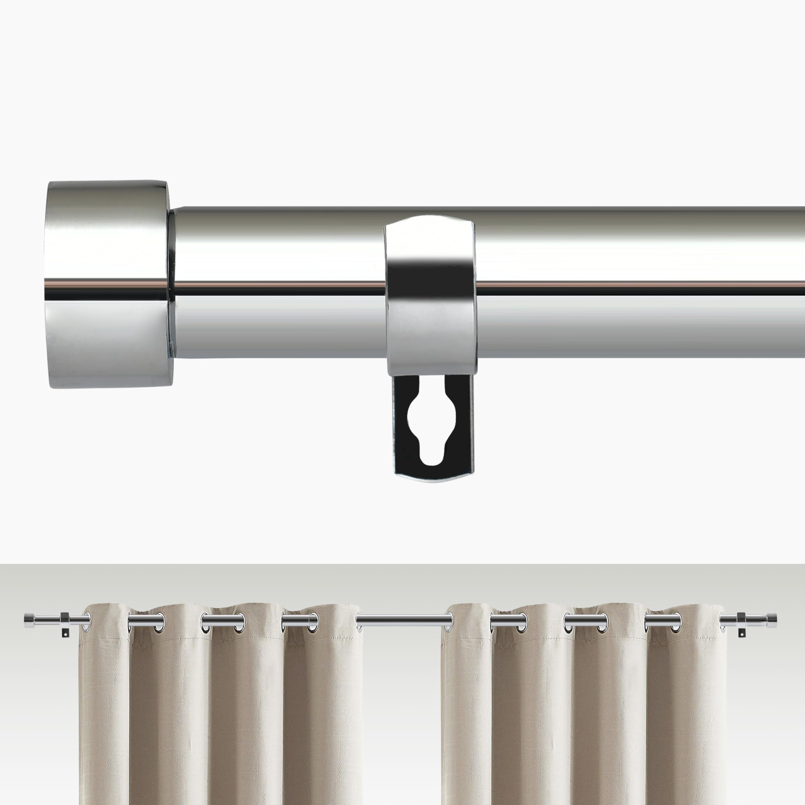 Boom Jog Nickel 25Mm Diameter Curtain Pole End Cap Finials Adjustable Curtain Rod 76 To 210 Cm 3 Piece Curtain Brackets. 30 To 84 Inchextendable Curtain Poles For Living Room, Bedroom, Kitchen Room Window