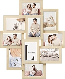 SONGMICS 4x6 Collage Picture Frames, 10-Pack Photo Collage Frame for Wall Decor, Glass Front, Assembly Required, Natural Beige URPF020N01