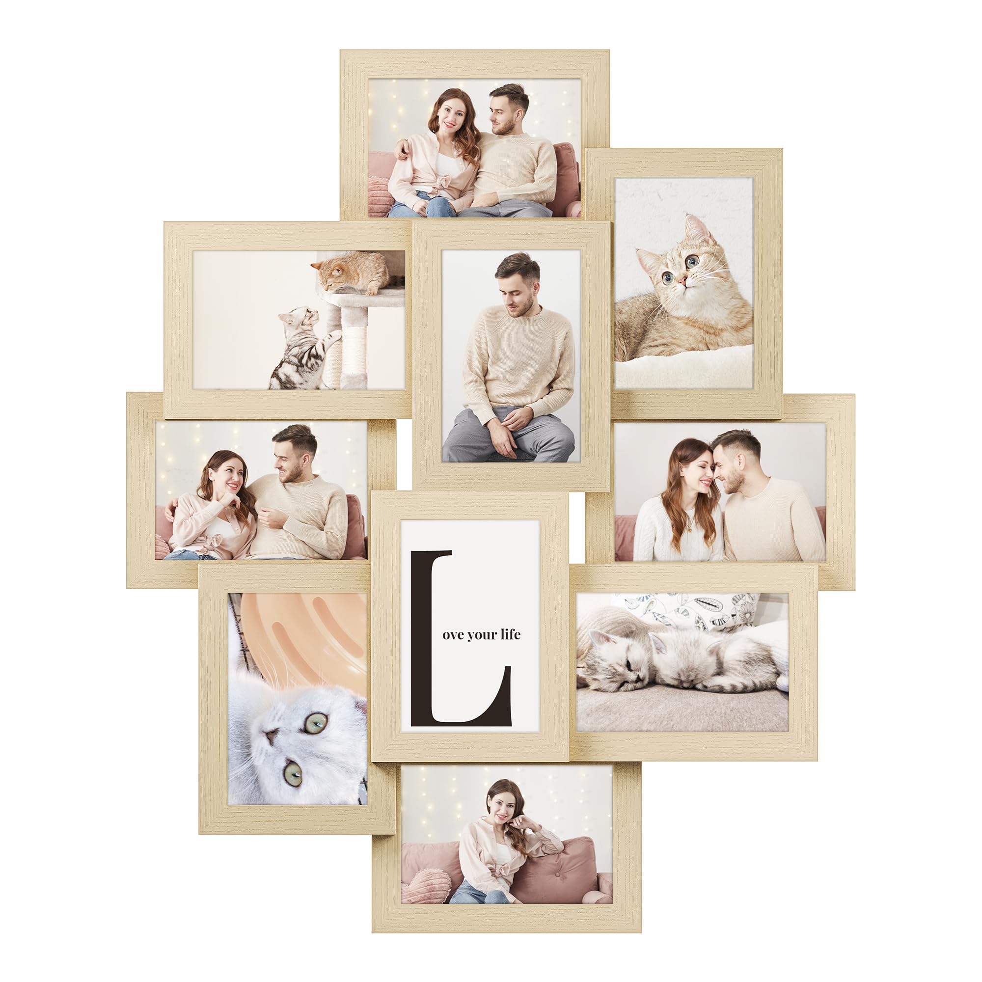 SONGMICS 4x6 Collage Picture Frames for Wall Decor, 10 Pack Family Photo Collage Frame Set for Gallery, Glass Front, Assembly Required, Natural Beige URPF020N01 10 Pack Natural Beige