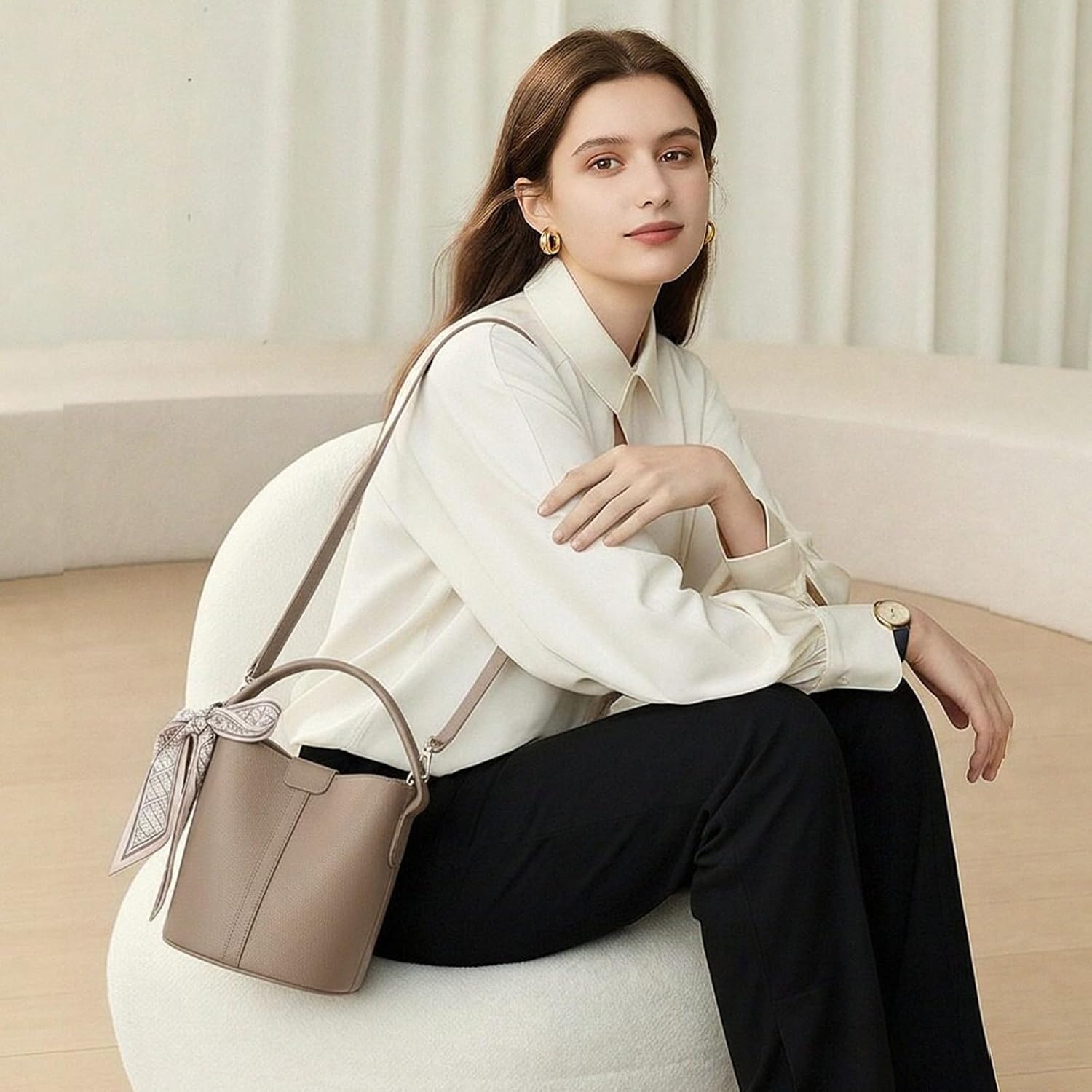 FALAN MULE Small Crossbody Bag for Women Vegan Leather Mini Bucket Handbags Shoulder Purse