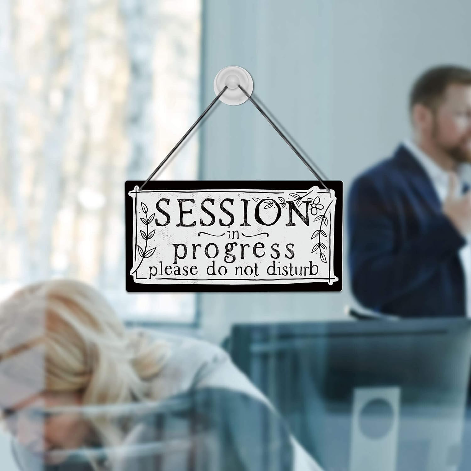 Putuo Decor In Session Do Not Disturb Door Sign, Reversible Double Sided Sign for Business, Office, Therapist, Clinic, Treatment, 10x5 Inches PVC Hanging Plaque (Session in Progress)