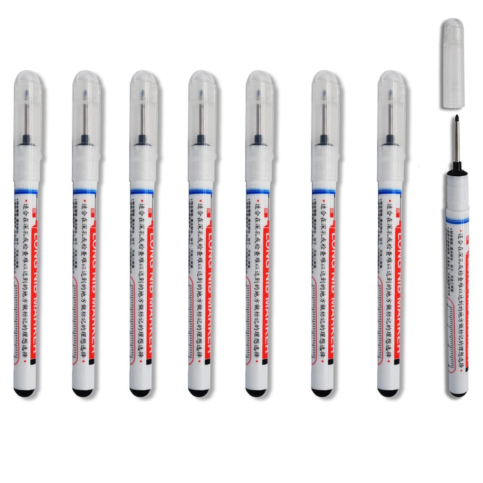 tooloflife Permanent Marker for Carpenter's Work 0.7-1 mm Extra Long Tip Waterproof Marker Pen for Marking of Hard to Reach Areas Red 8PCS