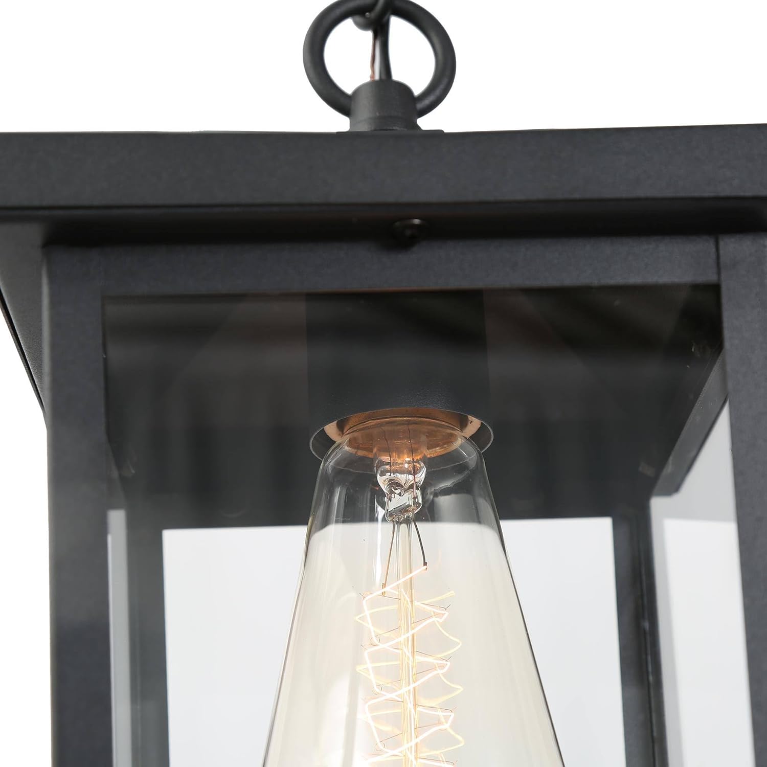 LALUZ Outdoor Pendant Light, Weather-Resistant Hanging Lantern Light with Clear Glass, Modern Farmhouse Exterior Lighting for Porch, Gazebo, Entryway, Patio