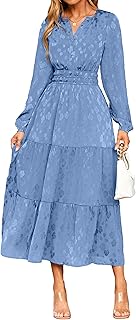 Womens Casual Long Sleeve Dress Fall Elegant Wedding Guest V-Neck Maxi Floral Dresses 2025 Trendy