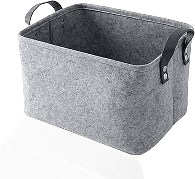 TRAMILY Felt Storage Basket Storage Bins OrganizersCollapsible Storage Box with Handles for Clothes Storage, Toys, Clothes, Office Products and Other Sundries (Grey L)