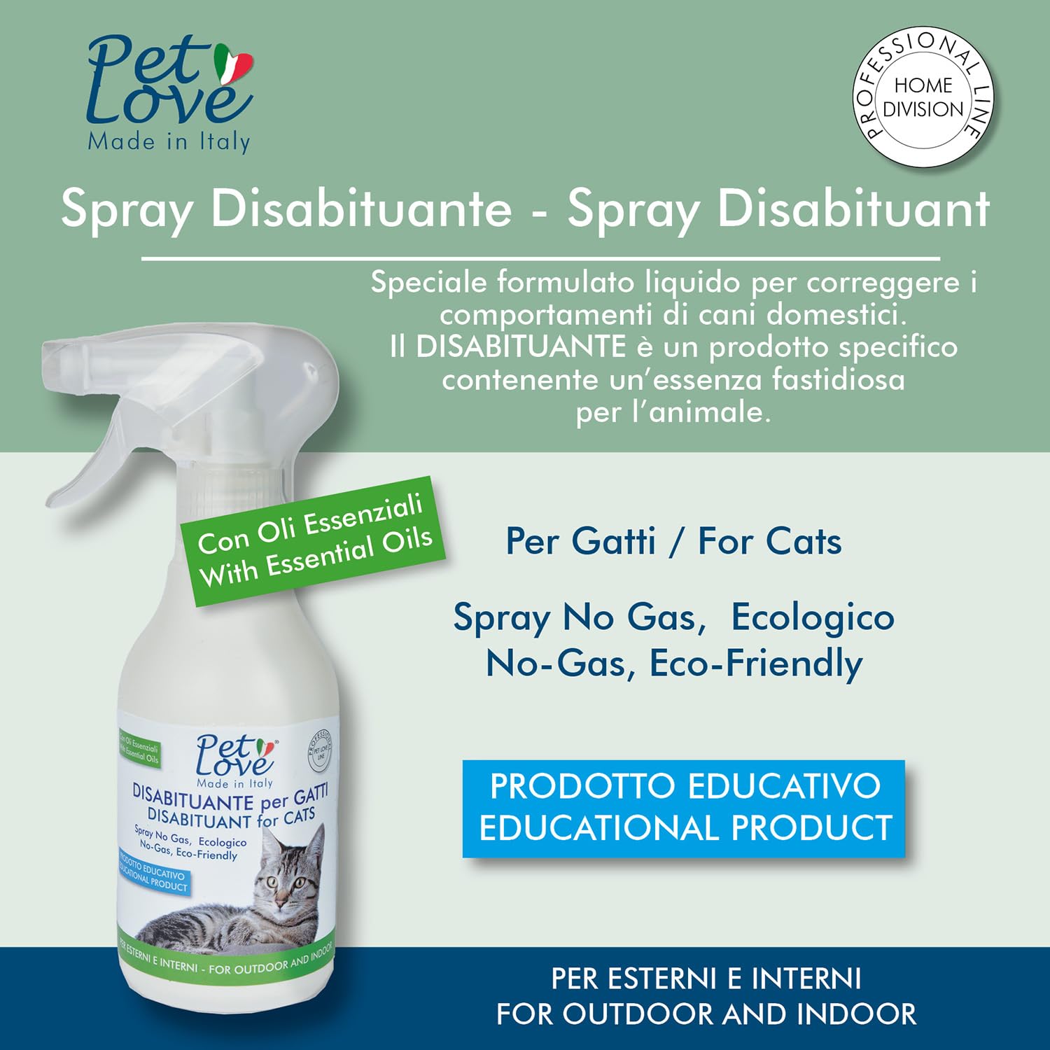 PET LOVE Spray Disabituante Repellente per Gatti - Anti Urina per Interni ed Esterni - Barriera Olfattiva - 350 ml