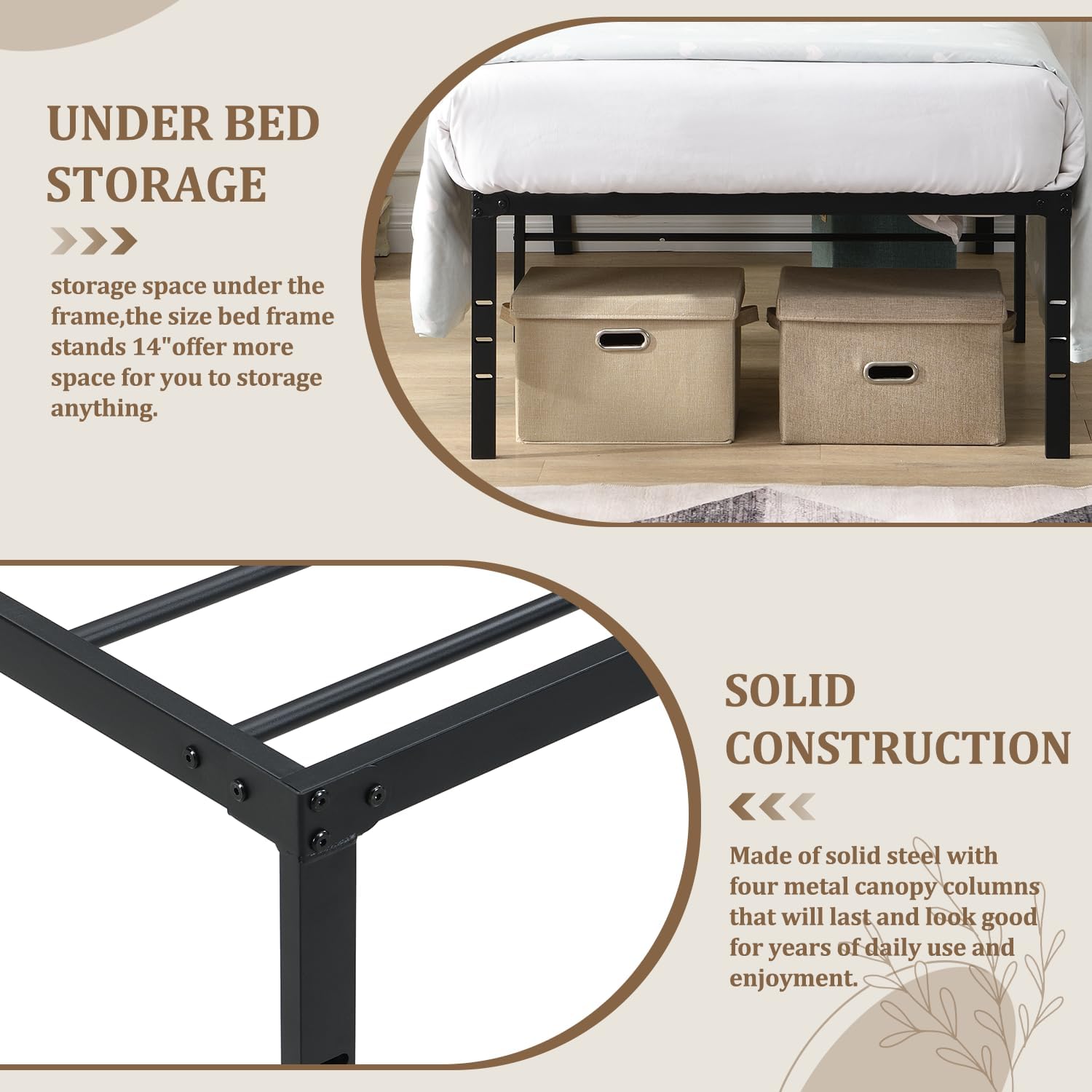 Twin Size Metal Platform Bed Frame - 15-Inch Under-Bed Storage | Sturdy Mattress Foundation | No Box Spring Required - Elegant Black Design