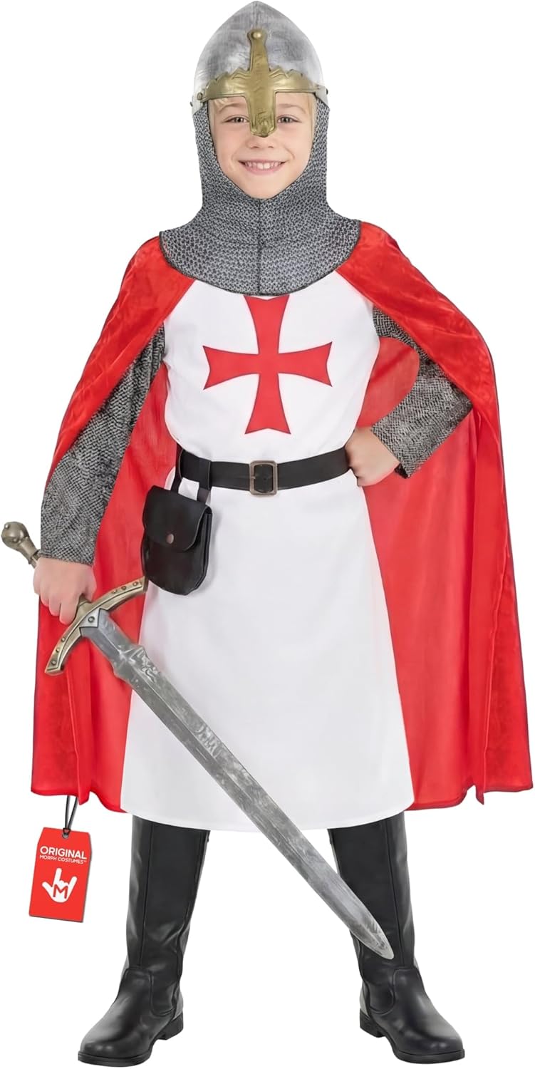 Morph Crusader Costume Kids with Kids Knight Helmet, Medieval Knight Costume Boys, Book Characters Costumes For Kid