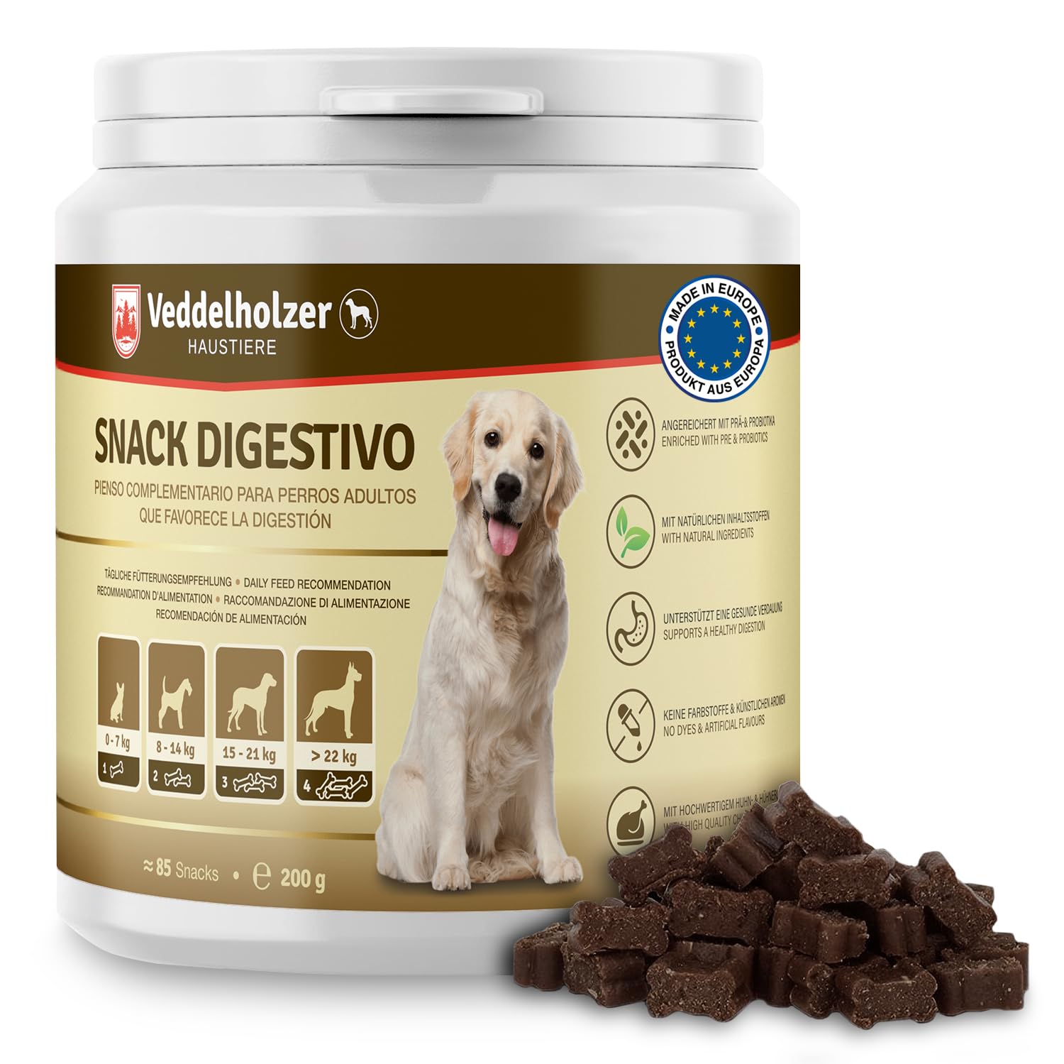 Veddelholzer Perro Trata probióticos digestivo Snack para Perros Accesorios para Construir la Flora intestinal del Perro Trata de como un complemento alimenticio con Ingredientes Naturales