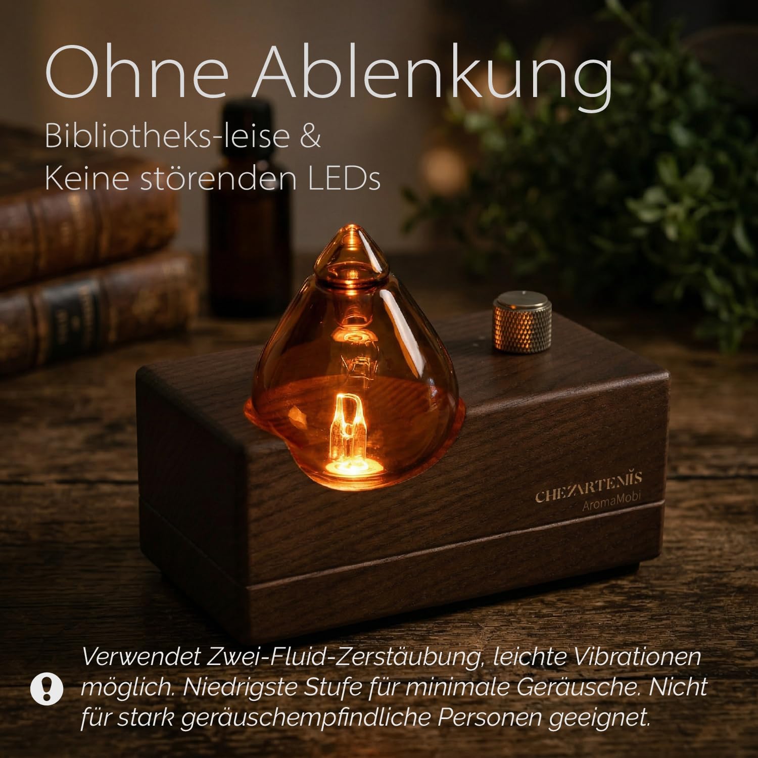Amber Glas-Diffusor mit Naturholz-Sockel für Aromatherapie, Tragbarer Wasserloser Aroma Diffusor für Zuhause & Reise, Kabelloser Wiederaufladbarer Duftvernebler mit Timer & 4 Modi, Geschenkfertig