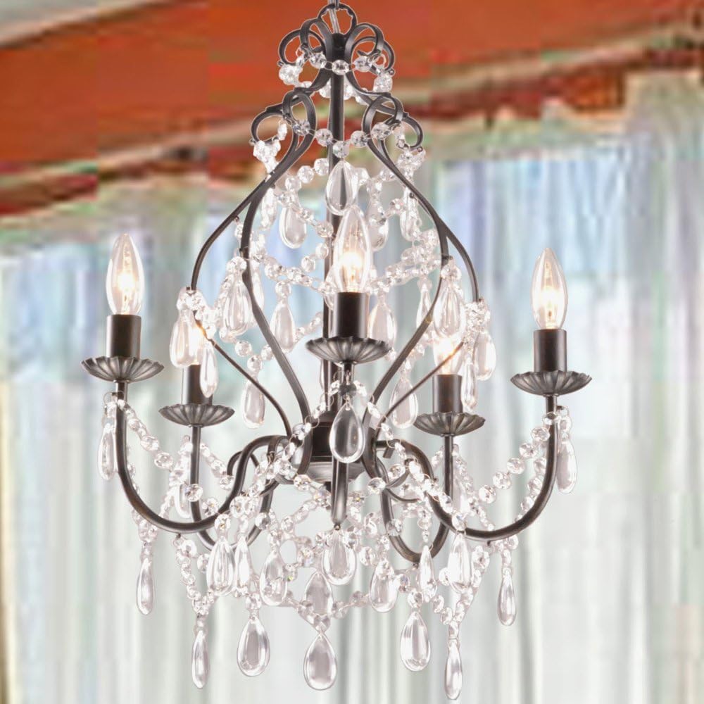 Bethany 5 Light Iron and Crystal Candle Chandelier