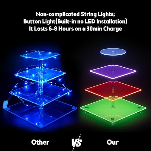 Miniatura 2 de Soporte acrílico para cupcakes, 4 niveles recargable LED para postres, torre de cupcakes para Halloween, Navidad, boda, fiesta, baby shower y