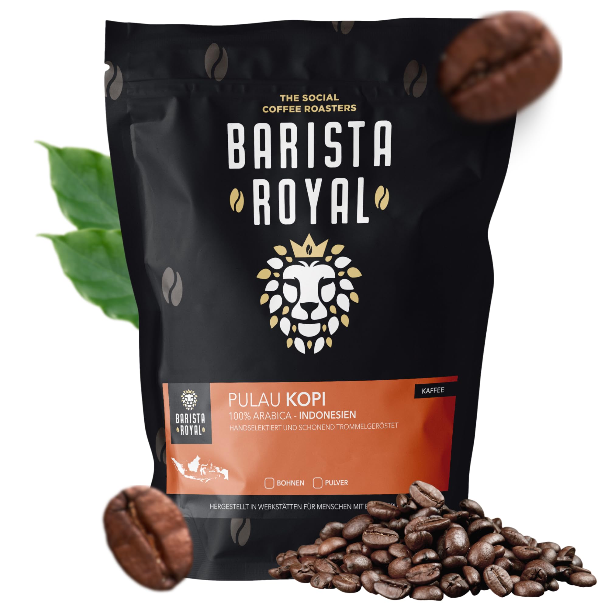 BARISTA ROYAL "Pulau Kopi" ziarna kawy, 1 kg, świeże ziarna kawy bezpośrednio z Indonezji, 100% całych ziaren kawy Arabica, idealne do w pełni automatycznych ekspresów filtrujących