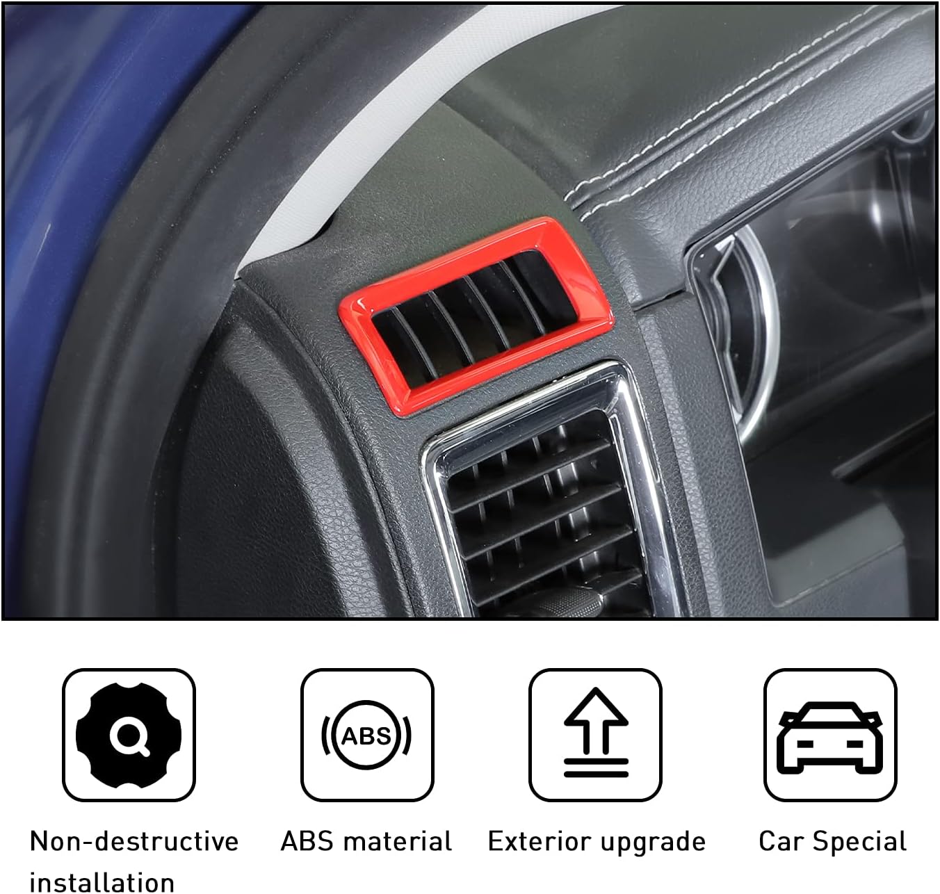 JeCar 2PCS Dash Side Vent Cover Trim for Dodge Ram 1500 2010-2017 (Red)