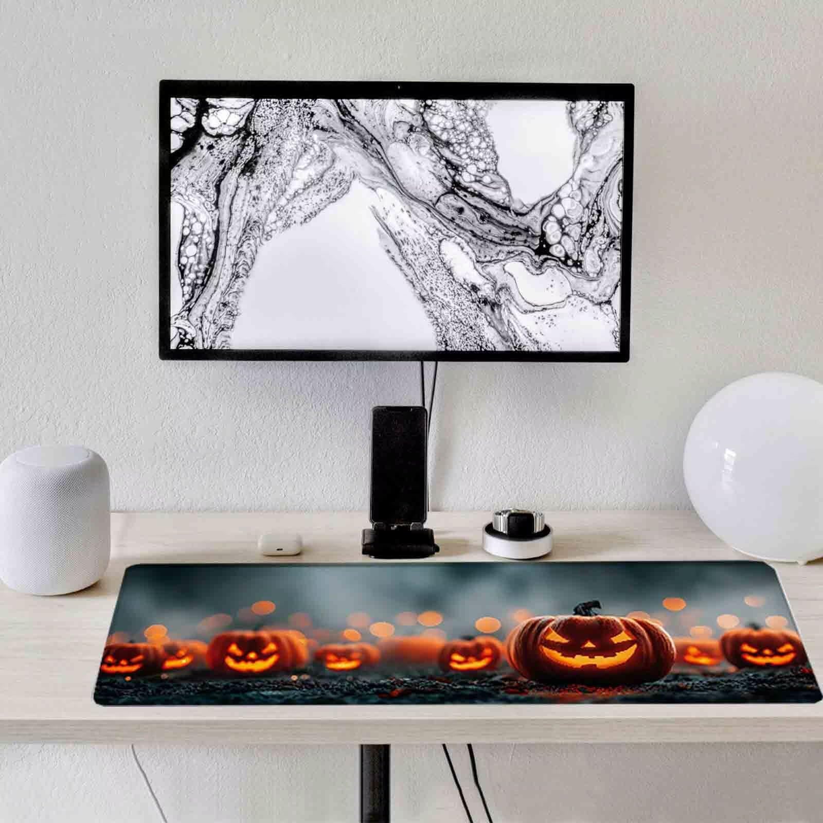 Szara podkładka pod mysz Halloween XXL podkładka pod mysz 1200 x 600 mm podkładka pod mysz z przeszytymi krawędziami i gumową podstawą antypoślizgowa podkładka pod mysz XXL do komputera, laptopa