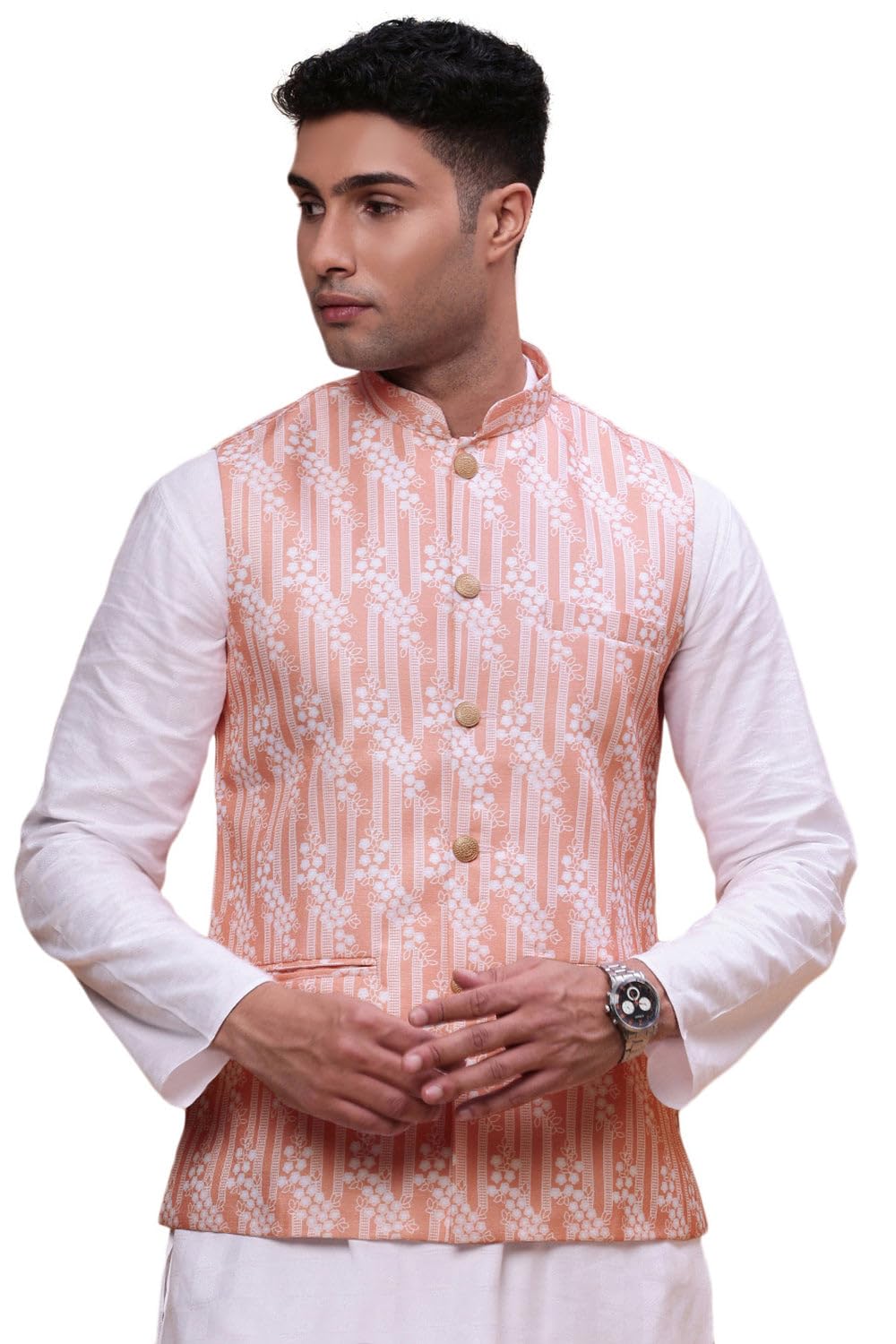 showoffff SHOWOFF Men's Solid Peach Slim Fit Nehru Jacket-AD-637_Peach-picture-16