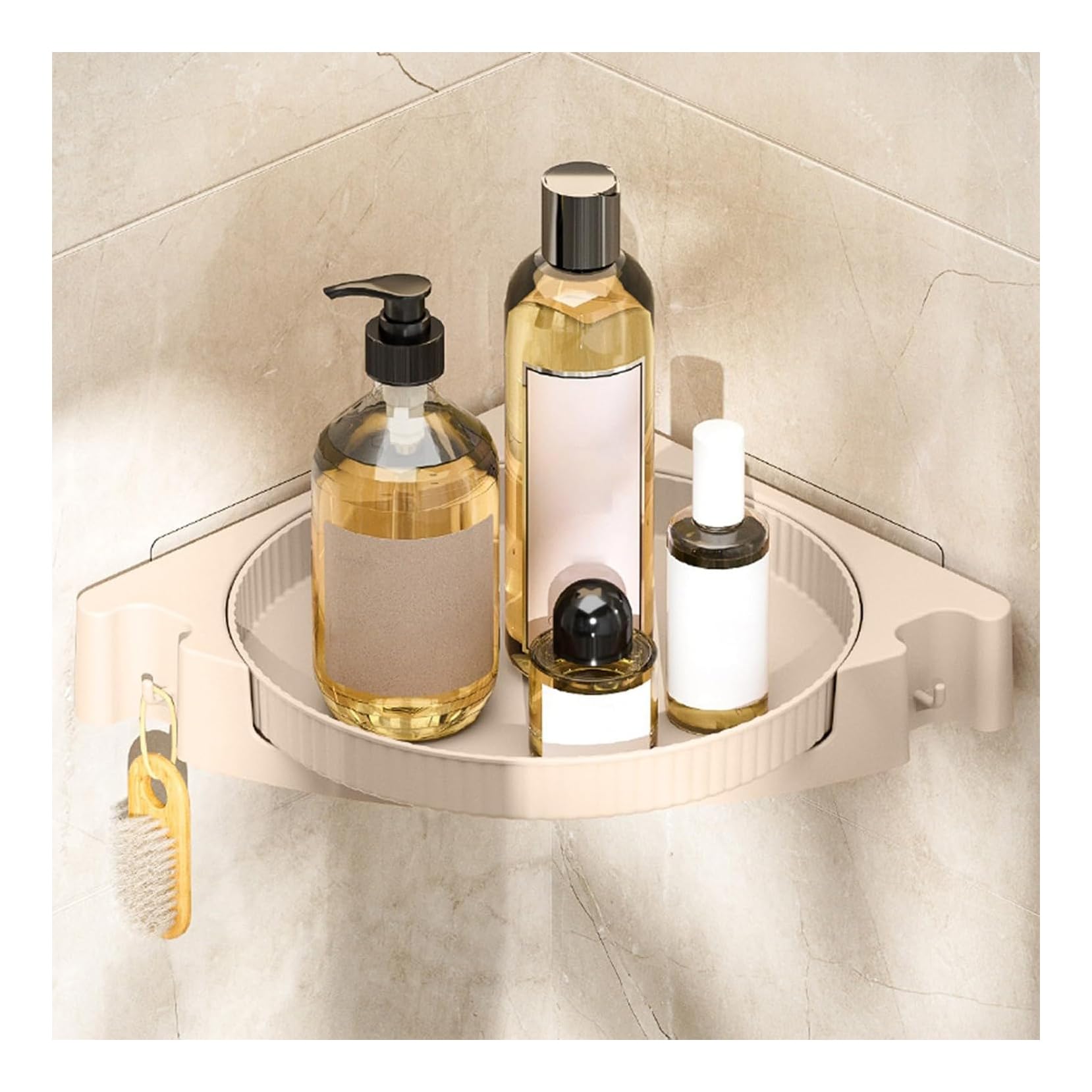 WEKOTEE Corner Shower Caddy, Shower Organizer, 360° Rotating Corner Shower Shelf with Towel Rack, No Drilling Wall Mounted Shelves for Bathroom, Dorm and Kitchen,Beige