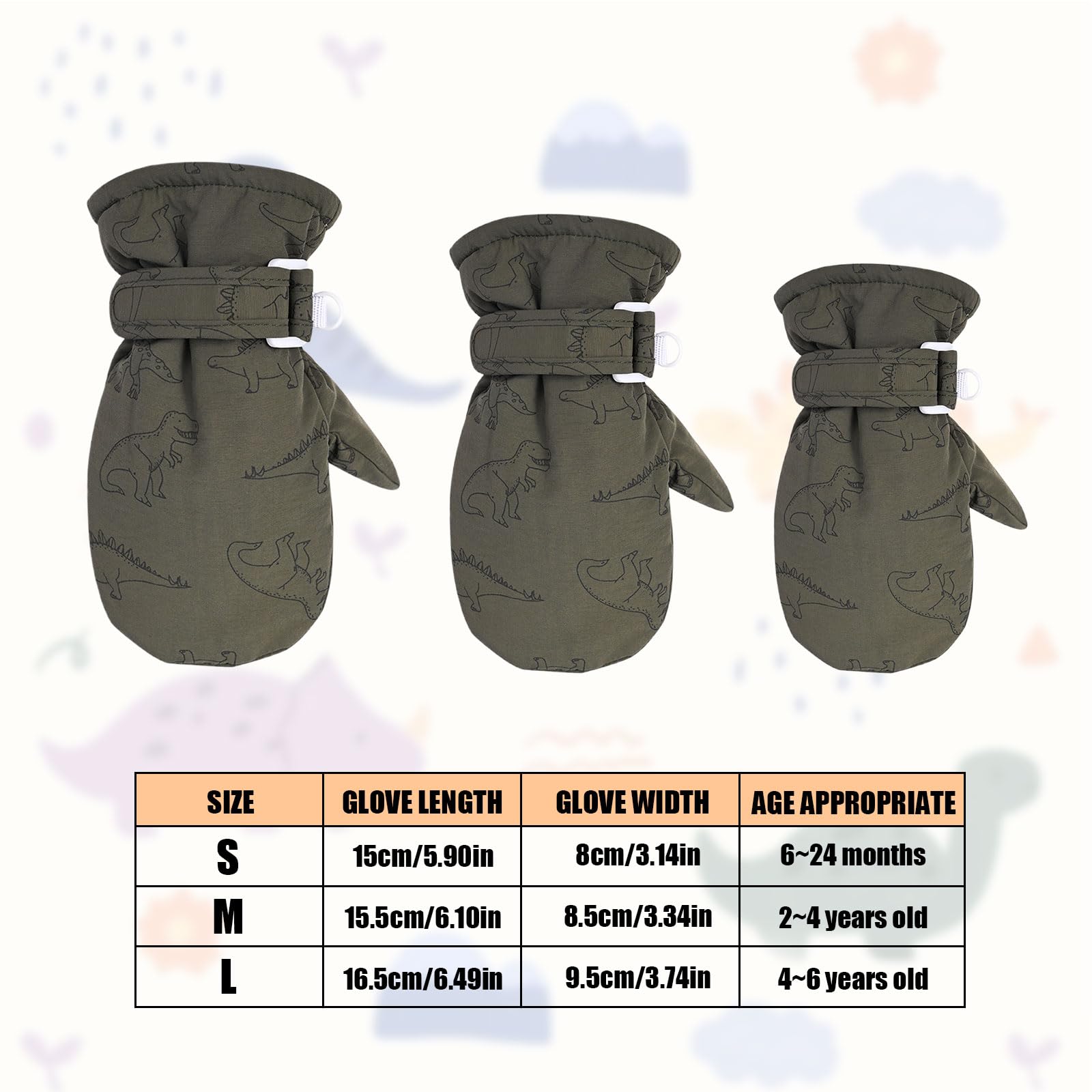 Toddler Waterproof Mittens, Baby Winter Warm Lined Fleece Ski Gloves, Infant Snow Gloves Baby Winter Mittens for Boys Girls (Green, M (2-4 Years))