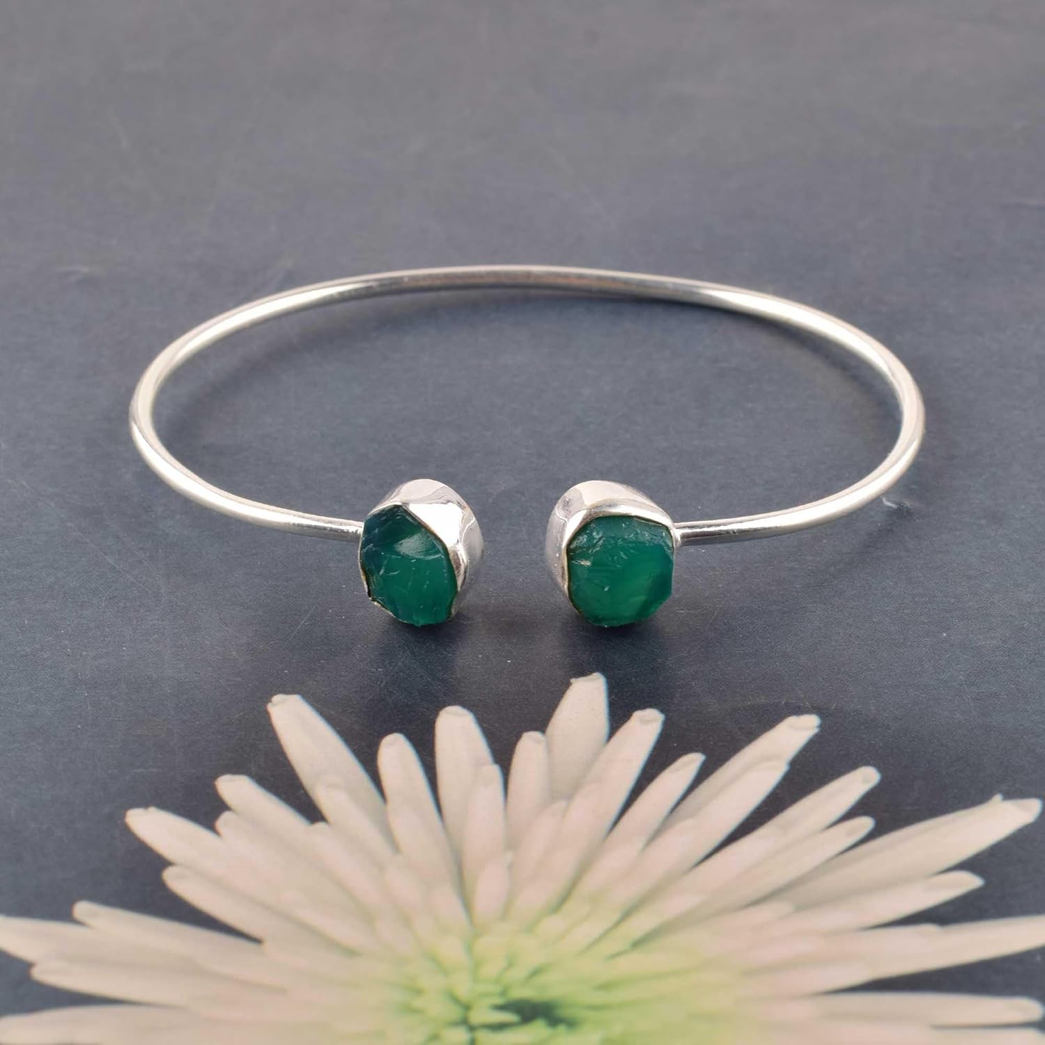 Natural Raw Green Onyx Cuff Bracelet, Healing Crystal Cuff Bracelet, Bangle Bracelet, Rough Gemstone Bracelet, Jewelry For Woman (green onyx) - Image 7