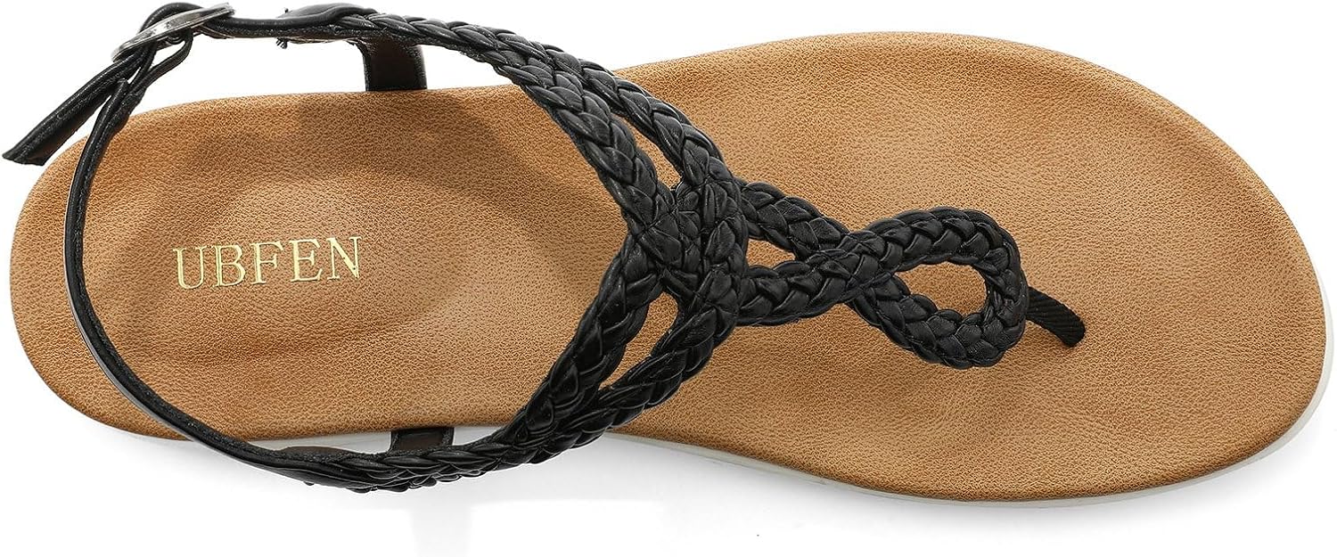 UBFEN Womens Flat Sandals Dress Braided T-Strap Thong Sandals with Arch Support Comfortable for Walking - Image 3