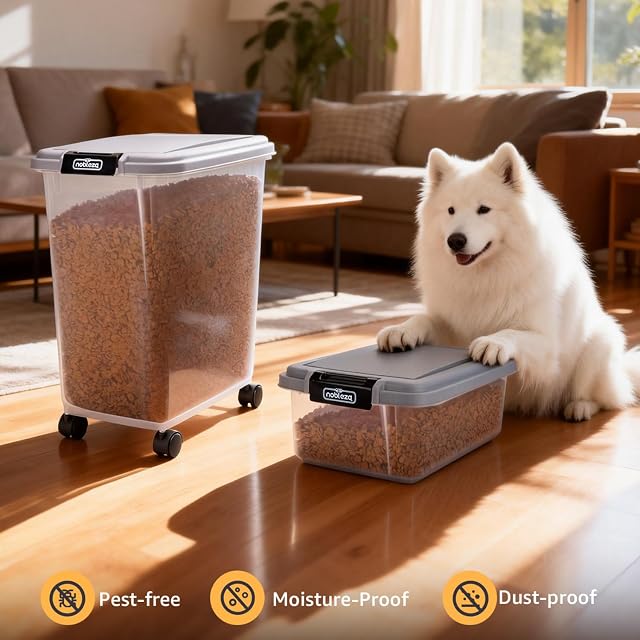 Foto 4 de 7 de Nobleza Contenedor de Comida para Mascotas 10L+30L， Caja Hermética Transparente con Ruedas， Tapa Abatible…