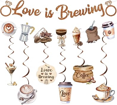 Love is Brewing Bridal Shower Decorations Love is Brewing Banner Garland Hanging Swirls Coffee Themed Bridal Shower Decorations for Bachelorette Engagement Party Supplies