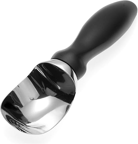 Spring Chef 18/8 Stainless Steel Ice Cream Scoop with Soft Grip Handle - Heavy Duty Ice Cream Scooper for Gelato, Sorbet, Cookie Dough, Melon, Negro