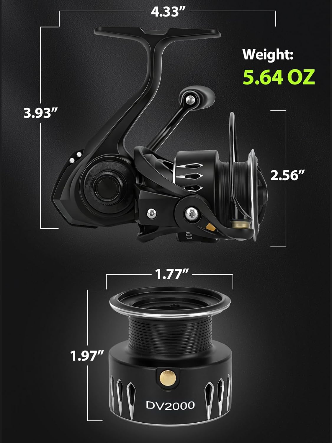 Jenseits Lightweight Spinning Fishing Reel, Sealed Carbon Fiber Up To 20 LB Max Drag, 5+1BB for Saltwater&Freshwater, 5.2:1 Gear Ratio,CNC Aluminum Spool,1000 Perfect for Ice Fishing, 2000-5000 Series