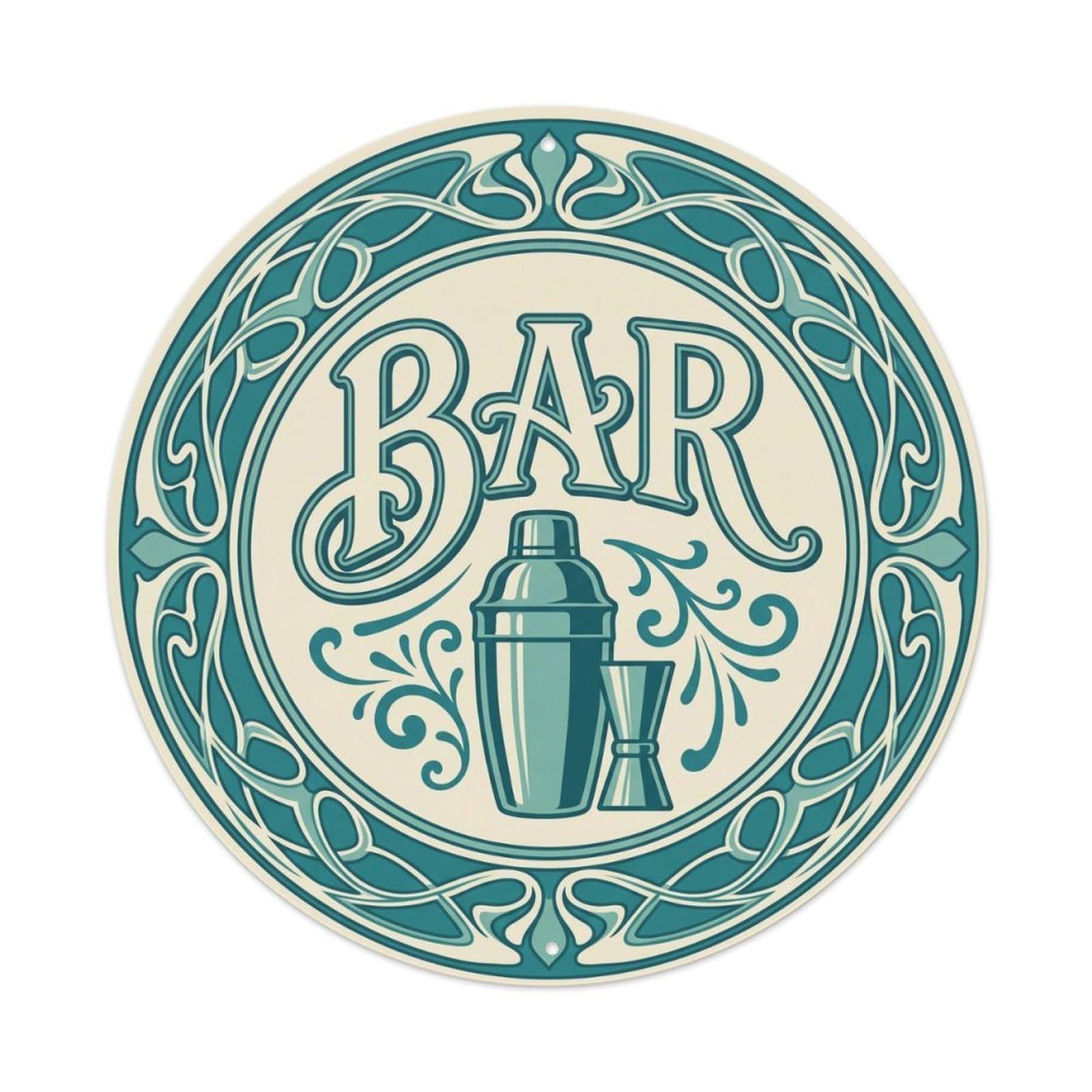 Vintage BAR Teal Tavern Plate Metal Tin Sign Plaque Wall Decor for Cafe, Club, Garden Round Metal Poster 8x8Inch