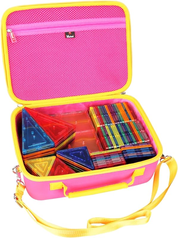 Shockproof Carrying Case Fits for PicassoTiles 100 Piece Set Magnet Building Tiles, EVA Portable Storage Case Shockproof, Pink
