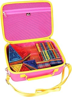 Mchoi Shockproof Magnetic Tiles Carrying Case Fits for PicassoTiles/Playmags 100 Piece Set Magnet Building Tiles, EVA Portable Storage Case Shockproof, Pink