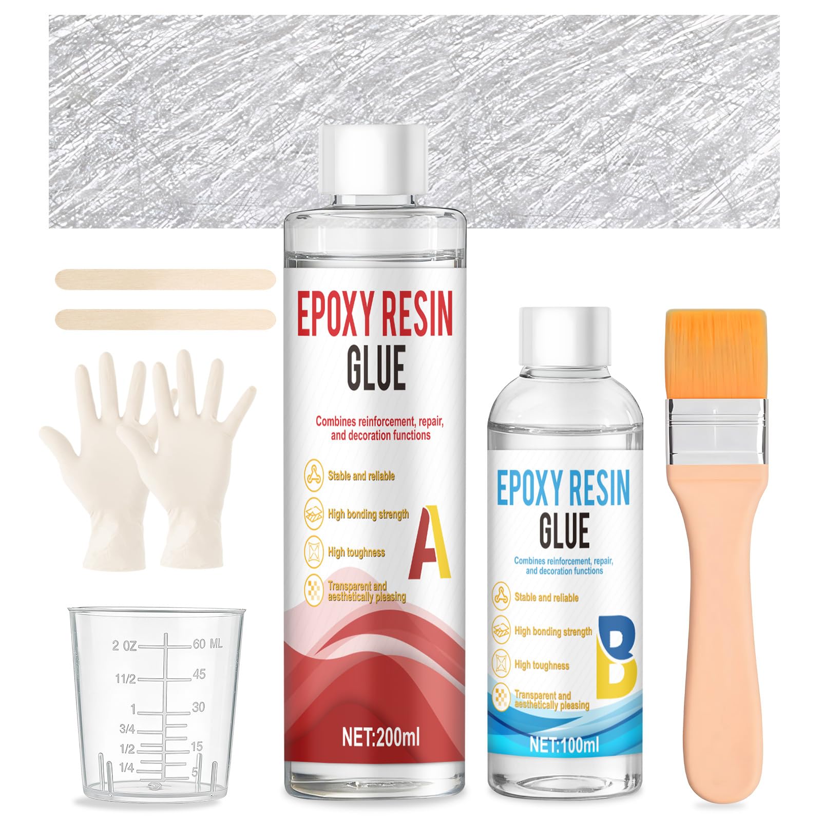 Glasfasermatten und Epoxidharz Set, Glasfaser Reparaturset, Epoxidharz + 1m² Glasfasermatte 300g - Wird zur Reparatur von Schiffen, Surfbrett, Rohren und Vielen Anderen Oberflächen Verwendet,200+100ml