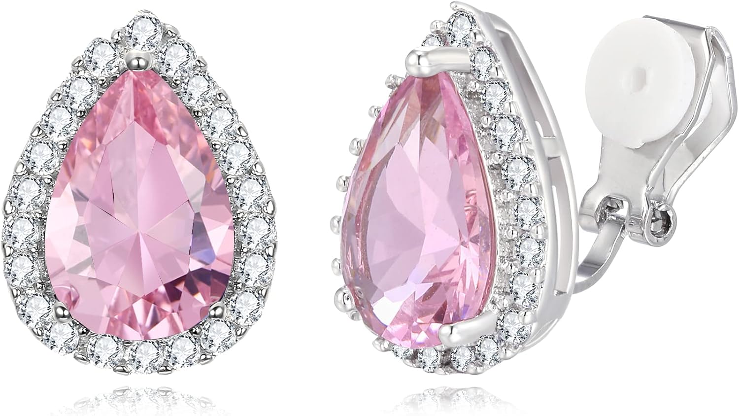 EVER FAITH Cubic Zirconia Wedding Clip On Earrings, Bridesmaids Gorgeous Teardrop Prong Setting Stud Earrings for Women